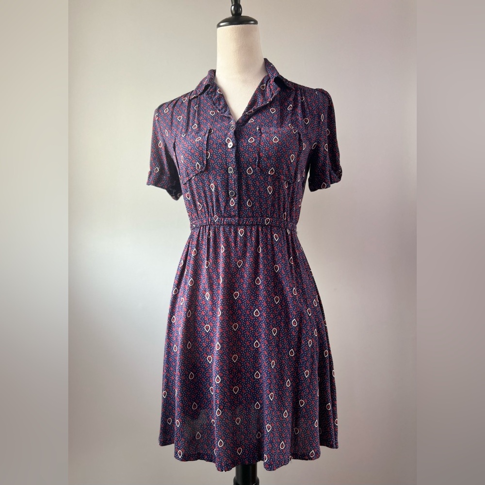 Forever 21 Mini Dress Navy Blue with Bright Red Designs